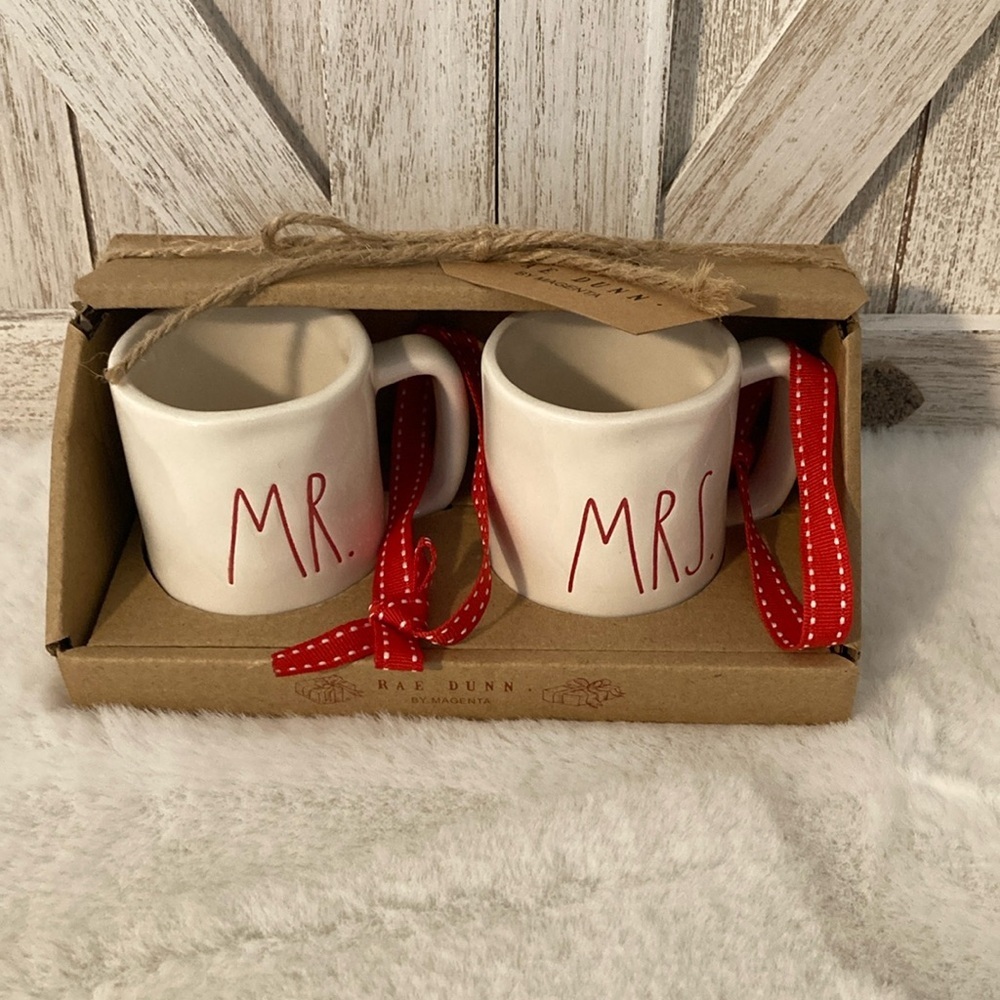 Rae Dunn Mr. & Mrs. Mini Mug Ornaments